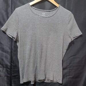 ana A‎ New Approach Womens XL Black White Striped Rib Knit Short Sleeve Crew Tee